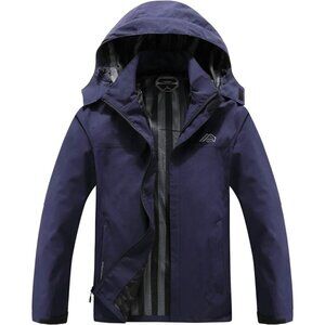 🆕Mens Navy Lightweight Waterproof Hooded Rain Jacket Outdoor Hiking Shell